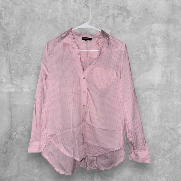 Modern Works Women's Pink and White Striped Button-Down Shirt - Picture 1 of 3